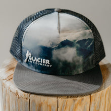 Load image into Gallery viewer, grey and white mountain scenery glacier raft company hat