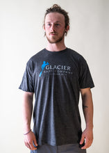Load image into Gallery viewer, male model wearing grey glacier raft company logo t-shirt