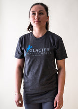 Load image into Gallery viewer, female model wearing grey glacier raft company logo t-shirt
