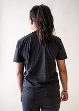 Load image into Gallery viewer, female model showing back of glacier raft company logo t-shirt