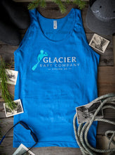 Load image into Gallery viewer, glacier raft company golden bc blue unisex tank top