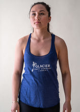 Load image into Gallery viewer, model wearing glacier raft company navy women's tank top