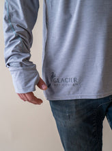 Load image into Gallery viewer, glacier raft company logo on NRS silkweight long sleeve hoodie