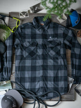 Load image into Gallery viewer, glacier raft company grey plaid fleece