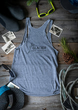 Load image into Gallery viewer, Glacier Raft Company Live an Adventure tank top in grey