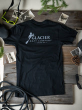 Load image into Gallery viewer, back of black glacier rafting live an adventure t-shirt
