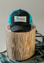 Load image into Gallery viewer, Glacier Raft Company grey and teal hat on display