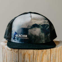 Load image into Gallery viewer, mountain scene on flat brim glacier raft company hat