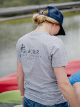 Load image into Gallery viewer, Glacier Raft Company Golden BC logo on back on grey Live an Adventure t-shirt