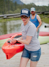 Load image into Gallery viewer, live an adventure t-shirt in grey from glacier raft company