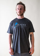 Load image into Gallery viewer, male model wearing grey glacier raft company logo t-shirt
