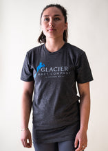 Load image into Gallery viewer, female model wearing grey glacier raft company logo t-shirt
