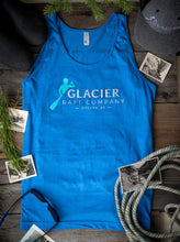 Load image into Gallery viewer, glacier raft company golden bc blue unisex tank top
