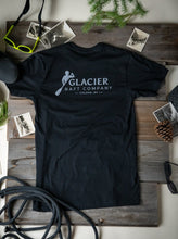 Load image into Gallery viewer, back of black glacier rafting live an adventure t-shirt
