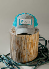 Load image into Gallery viewer, Glacier Raft Company grey and aqua hat
