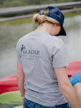 Load image into Gallery viewer, Glacier Raft Company Golden BC logo on back on grey Live an Adventure t-shirt
